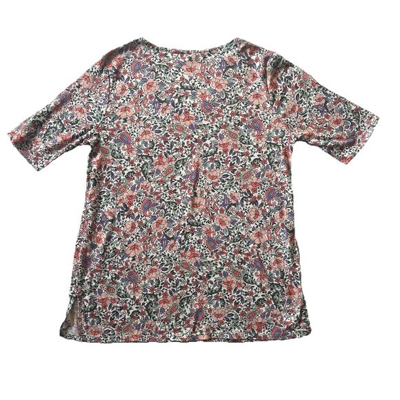 J Jill Womens Top XS Floral Print Pima Slub Elbow Sleeve Tee 100% Cotton Casual - Picture 3 of 8